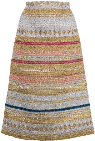 metallic striped midi skirt