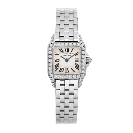 CARTIER 18K White Gold Diamond 20mm Santos Demoiselle Quartz Watch 978873 | FASHIONPHILE