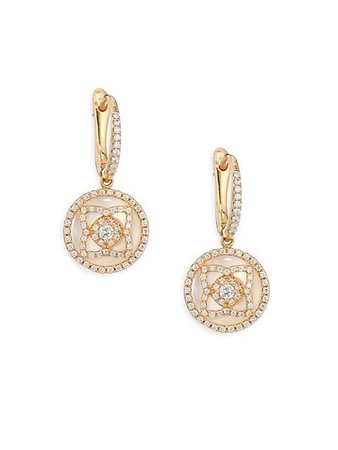 De Beers Enchanted Lotus Rose Gold, Diamond & Mother Of Pearl Sleeper Earrings | SaksFifthAvenue