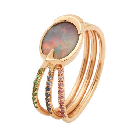 Opal, Sapphires, Tsavorites, 18 Karat Rose Gold, Shooting Star Ring For Sale at 1stdibs
