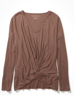 AE Plush Long Sleeve Twist Front T-Shirt taupe