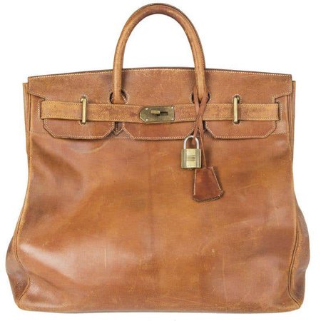 HERMES brown leather VINTAGE HAUT A COURROIES 45 HAC BIRKIN Bag For Sale at 1stdibs
