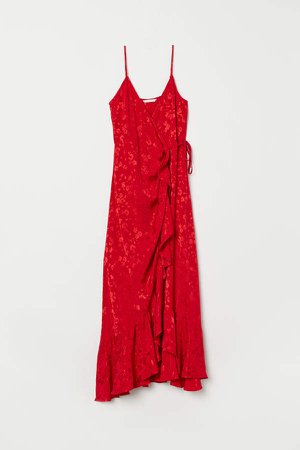 Jacquard-weave Wrap Dress - Red