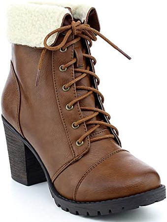 Amazon.com | Women's Booties Block Heel Cleated Sole Lace up Platform Ankle Boots GD02 | Ankle & Bootie