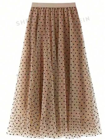 Polka Dot Mesh Overlay Skirt | SHEIN