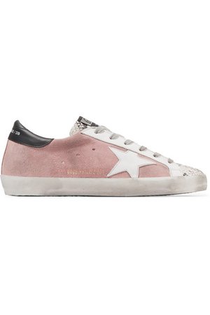 Golden Goose | Superstar distressed snake-effect leather and suede sneakers | NET-A-PORTER.COM