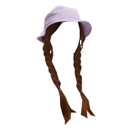 long red brown hair braided pigtails braids hairstyle light purple bucket hat