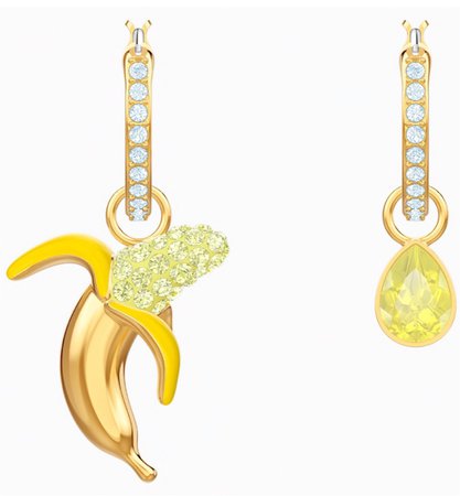 NO REGRETS BANANA PIERCED EARRINGS, MULTI-COLORED, GOLD-TONE PLATED