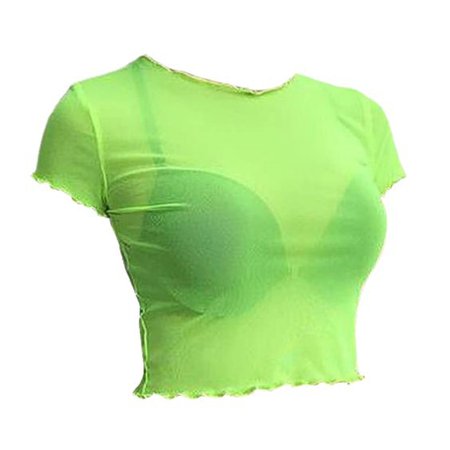 *clipped by @luci-her* Neon Green Transparent Mesh Top