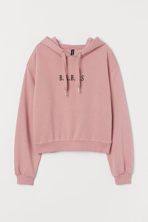 Short Hooded Sweatshirt - Powder pink/Babes - Ladies | H&M US