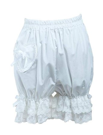 Hugme Lovely White Cotton Lolita Bloomers Lace Trim Heart Shape Pocket Bow Ribbon at Amazon Women’s Clothing store