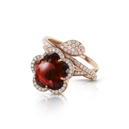 18k Rose Gold Je T'aime Ring with Red Garnet, White and Champagne Diamonds, Pasquale Bruni