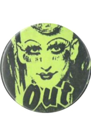 out vintage gay button