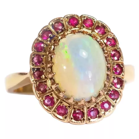 Opal and garnet cluster ring in rose gold 18 karats : Maison Mohs | Ruby Lane