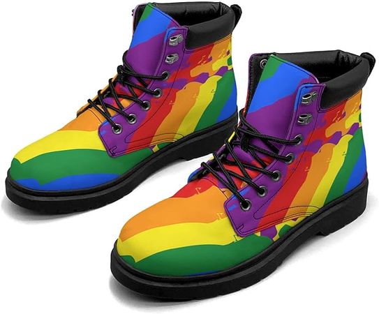 Amazon.com | Rainbow Flag Gay Pride Boots Womens Snow Boots Ankle Anti-Slip Combat Boots Lace Up Winter Waterproof Leather Boots Shoes Gifts for Women | Snow Boots