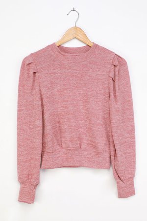 Irene Rose - Pink Metallic Knit Sweater - Puff Shoulder Sweater - Lulus