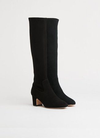 Kiran Black Stretch Suede Knee Boots | Shoes | L.K.Bennett