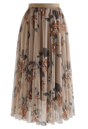 brown floral skirt