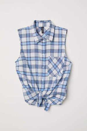 Sleeveless Tie-front Blouse - Blue