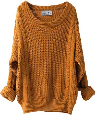 LINY XIN Women's Cashmere Oversized Loose Knitted Crew Neck Long Sleeve Winter Warm Wool Pullover Long Sweater Dresses Tops (Ginger) at Amazon Women’s Clothing store