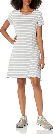 Amazon.com: Amazon Essentials Women's Short-Sleeve Scoop Neck Swing Dress, Grey Heather, French Stripe, Small : Clothing, Shoes & Jewelry