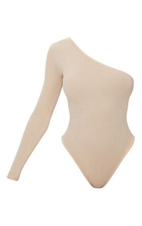 Stone Stretch Crepe One Shoulder Thong Bodysuit | PrettyLittleThing