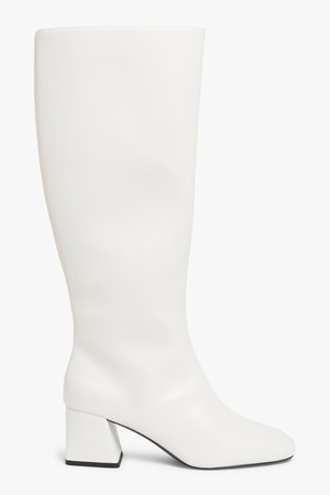 Knee-high faux leather boots - White - Boots - Monki