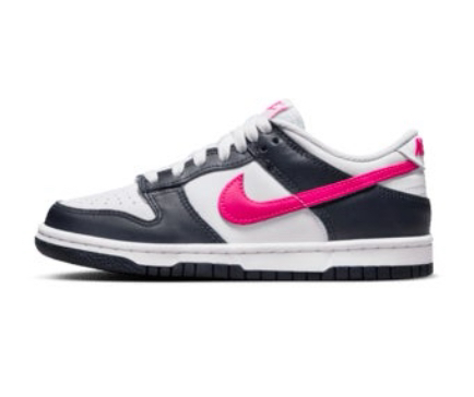 nike low dunk women’s black and pink shoe