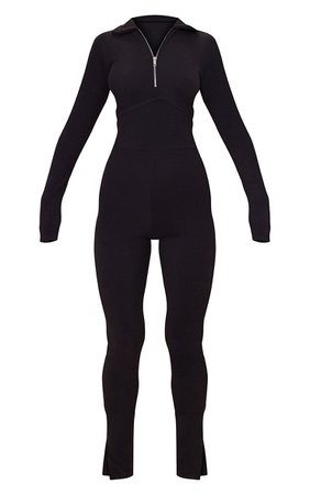 Black Underbust Binding Detail Rib Jumpsuit | PrettyLittleThing USA