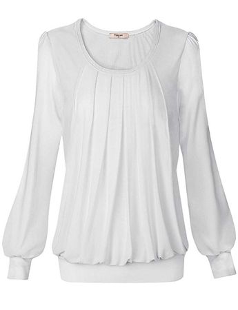 Amazon.com: Timeson blusa entallada de mangas largas, tela escocesa y cuello redondo para mujer, M, #05 Blanco: Clothing