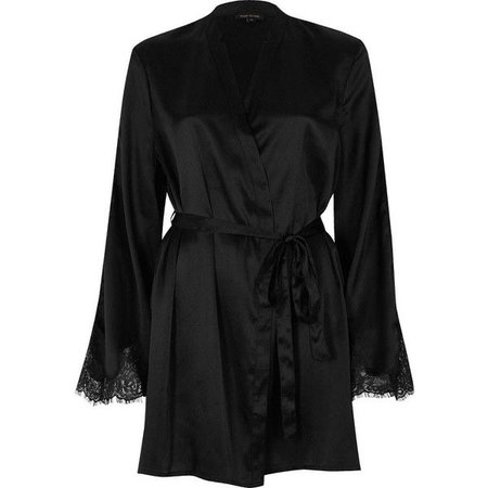 River Island Black Satin Lace Sleeve Robe ($56)