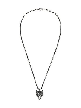 Gucci Anger Forest wolf head necklace in silver