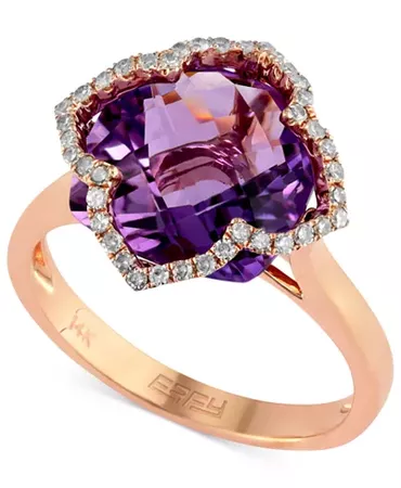 EFFY 14k Rose Gold Amethyst and Diamond Clover Ring