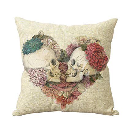 Decorbox Two Skulls in Love Cotton Linen Decorative Cushion Covers Vintage Skull Throw Pillow Cases for Sofa Hot Sale 18X18'': Gateway