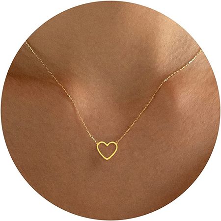 Amazon.com: Tewiky Heart Necklace, Cute Necklaces for Teen Girls 14k Gold Plated Trendy Open Heart Choker Necklaces Aesthetic Dainty Gold Necklace Simple Gold Jewelry for Women Girls Gifts: Clothing, Shoes & Jewelry