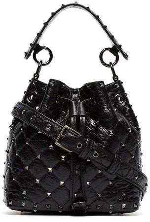 black Rockstud small studded leather bucket bag