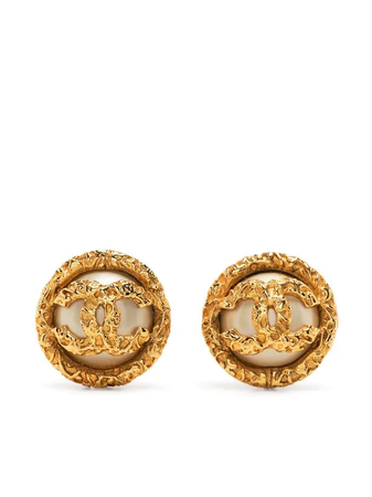 CHANEL Pre-Owned 1993 faux-pearl CC button earrings