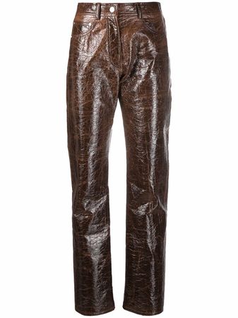 Shop MSGM faux-leather slim-cut trousers with Express Delivery - FARFETCH