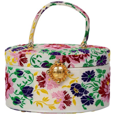 Susan Bennis Warren Edwards Floral Brocade Vintage Top Handle Bag For Sale at 1stDibs