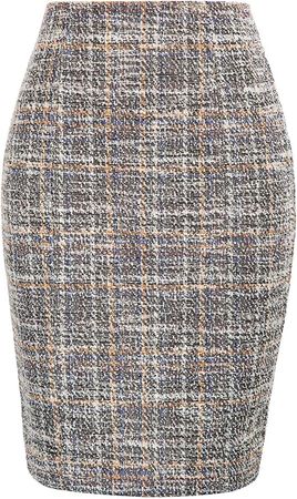 Amazon.com: Kate Kasin Womens Knee Length Elastic Waist Stretchy Plaid Business Pencil Skirt Light Brown : Clothing, Shoes & Jewelry