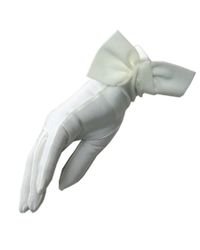 Black Satin Ivory Bow Cocktail Gloves in White - Lyst