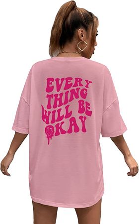 SOLY HUX Women's Oversized T Shirts Graphic Tees Letter Print Casual Summer Tops Dusty Pink M at Amazon Women’s Clothing store