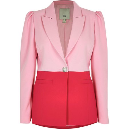 Red color block puff sleeve blazer | River Island
