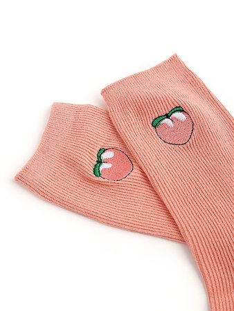 Peach Embroidery Calf Length Socks | ROMWE USA