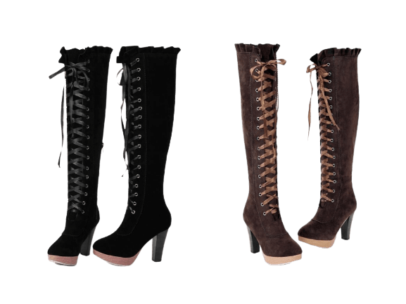 Black and Brown Knee High Boots
