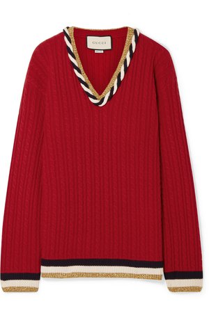 Gucci | Lurex-trimmed cable-knit wool and cashmere-blend sweater | NET-A-PORTER.COM