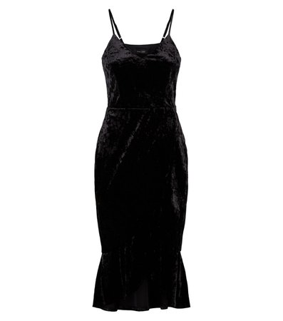 Black Velvet Ruffle Hem Wrap Midi Dress | New Look