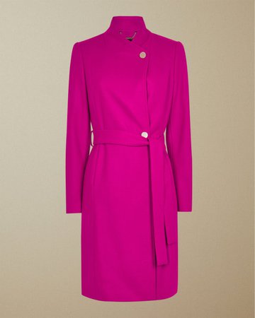 Long belted wrap coat - Bright Pink | Jackets and Coats | Ted Baker UK