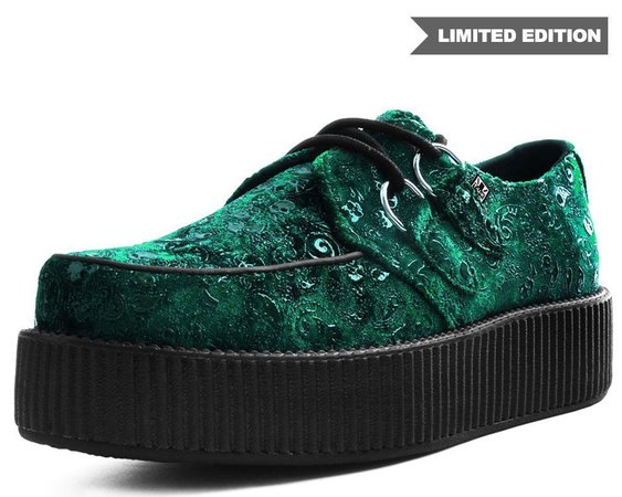 Emerald Green Velvet Paisley Print Vegan Viva Mondo Creepers – T.U.K. Footwear Outlet