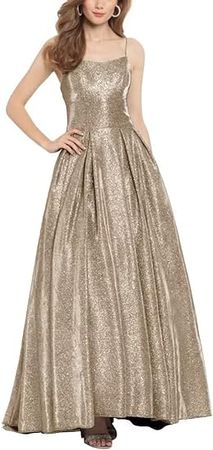 Women's Glittery Spaghetti Prom Dresses Long A Line Sleeveless Formal Mermaid Evening Gowns at Amazon Women’s Clothing store